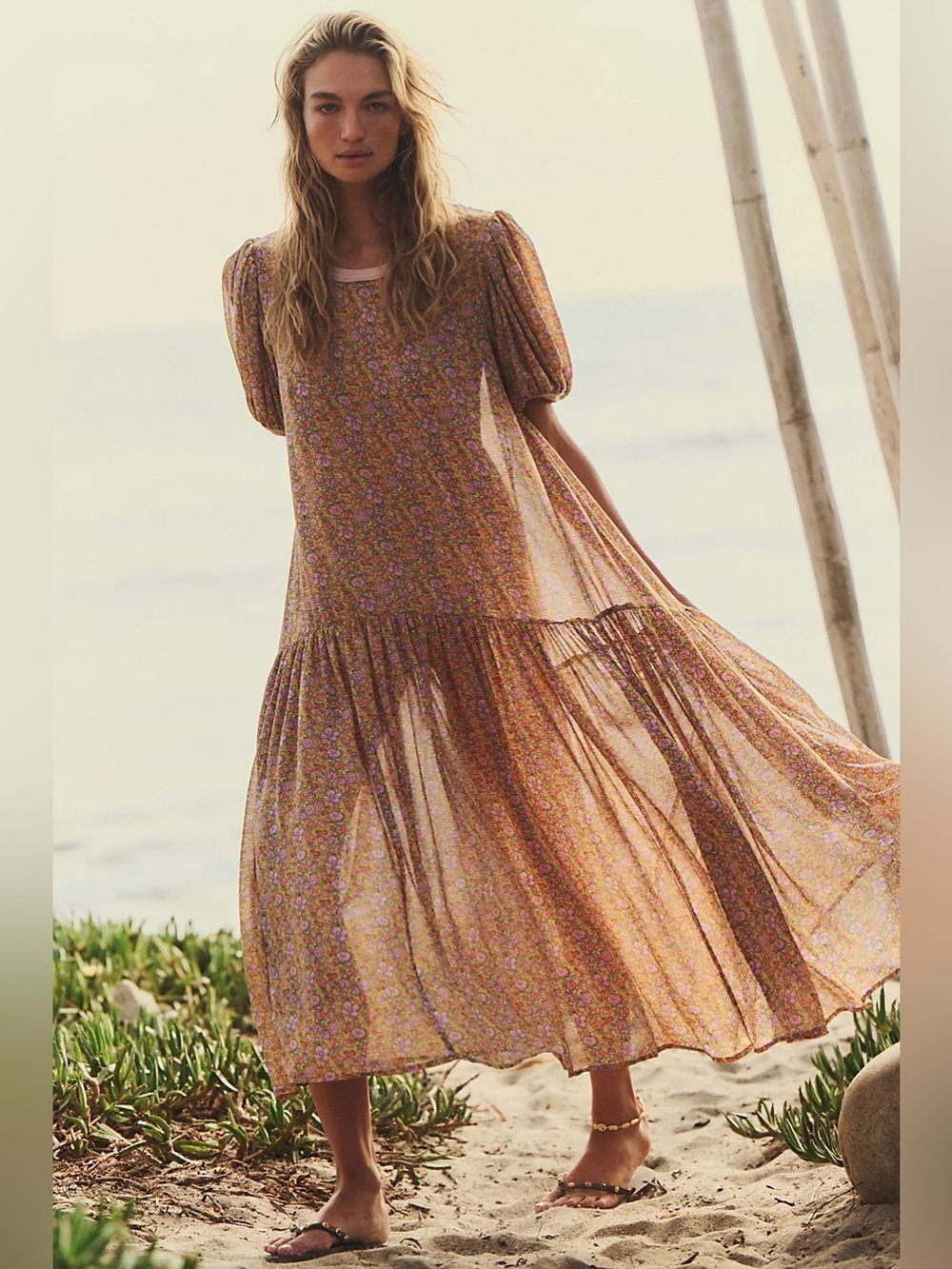 Free People Courtside Crush Maxi Dress Medium Color: Goldenrod Combo NWT